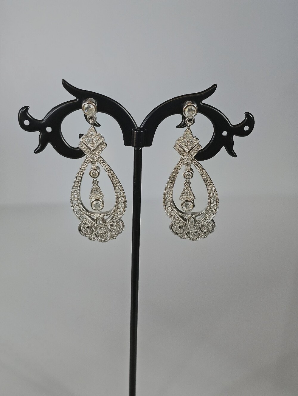 Edwardian Openwork Filigree Drop Earrings  Sterling Silver! - Picture 5 of 6